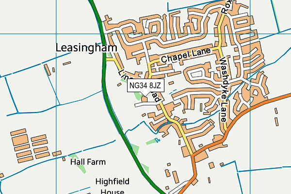 Spring Lane Playing Field map (NG34 8JZ) - OS VectorMap District (Ordnance Survey)