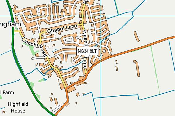NG34 8LT map - OS VectorMap District (Ordnance Survey)