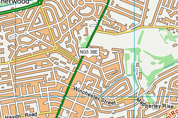 NG5 3BE map - OS VectorMap District (Ordnance Survey)