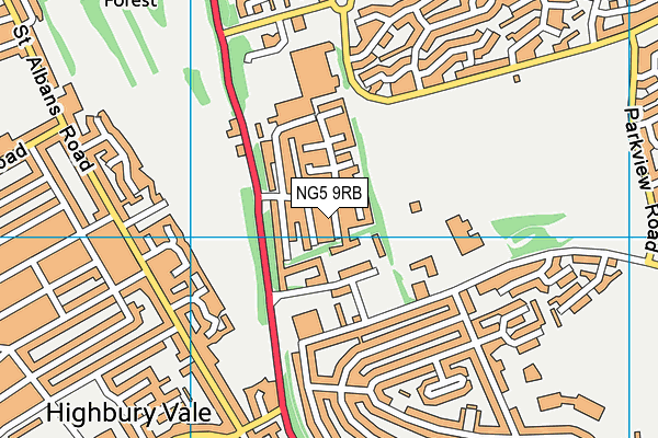 NG5 9RB map - OS VectorMap District (Ordnance Survey)