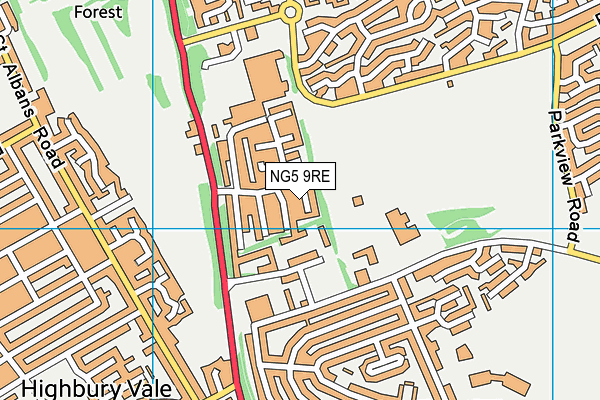 NG5 9RE map - OS VectorMap District (Ordnance Survey)