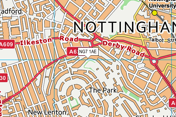 Nottingham Castle Lawn Tennis Club map (NG7 1AE) - OS VectorMap District (Ordnance Survey)
