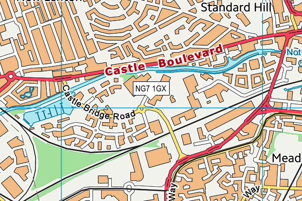Puregym (Nottingham Castle Marina) map (NG7 1GX) - OS VectorMap District (Ordnance Survey)