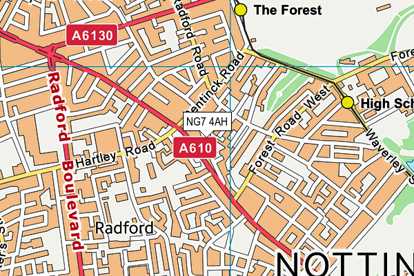 NG7 4AH map - OS VectorMap District (Ordnance Survey)