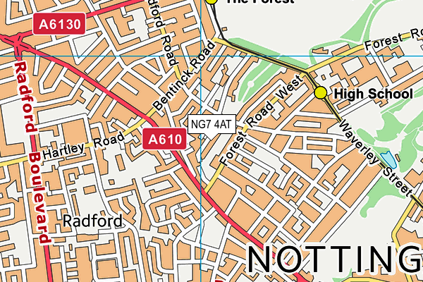 NG7 4AT map - OS VectorMap District (Ordnance Survey)