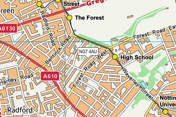 NG7 4AU map - OS VectorMap District (Ordnance Survey)