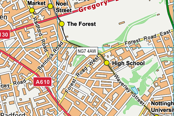 NG7 4AW map - OS VectorMap District (Ordnance Survey)