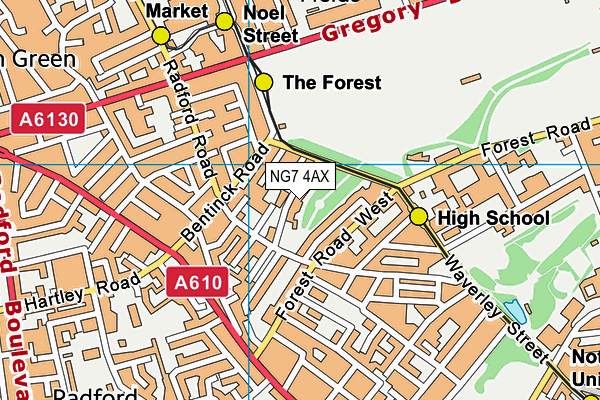NG7 4AX map - OS VectorMap District (Ordnance Survey)