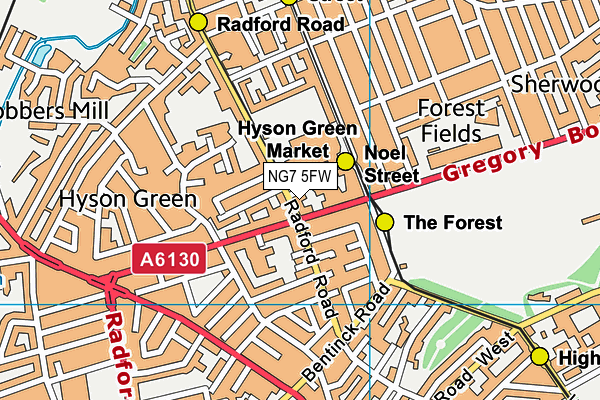 NG7 5FW map - OS VectorMap District (Ordnance Survey)