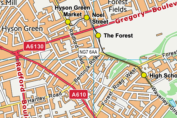 NG7 6AA map - OS VectorMap District (Ordnance Survey)