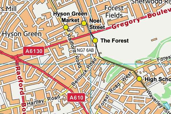 NG7 6AB map - OS VectorMap District (Ordnance Survey)