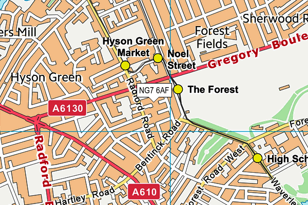 NG7 6AF map - OS VectorMap District (Ordnance Survey)