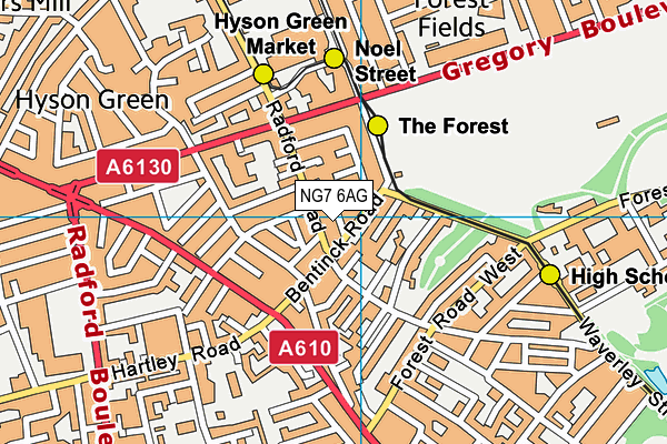 NG7 6AG map - OS VectorMap District (Ordnance Survey)