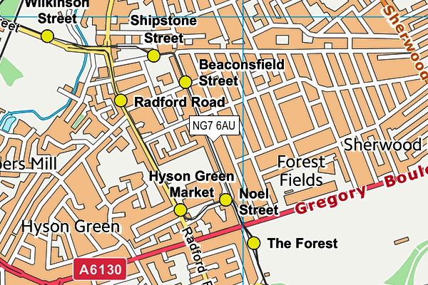 NG7 6AU map - OS VectorMap District (Ordnance Survey)