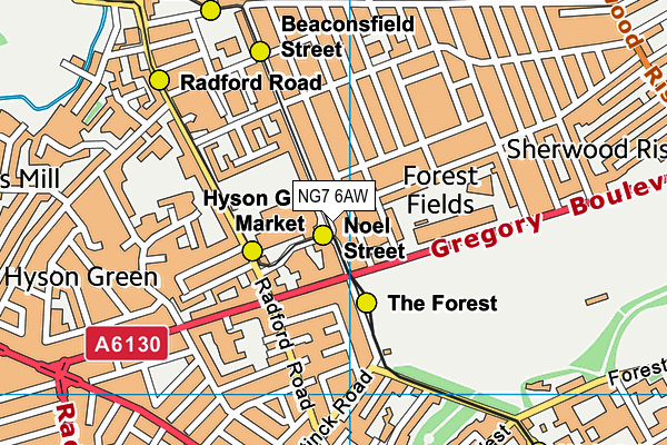 NG7 6AW map - OS VectorMap District (Ordnance Survey)