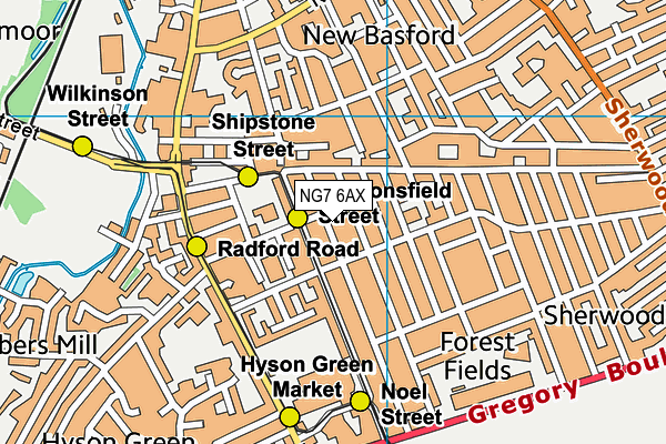 NG7 6AX map - OS VectorMap District (Ordnance Survey)