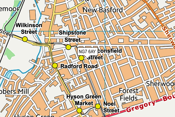 NG7 6AY map - OS VectorMap District (Ordnance Survey)