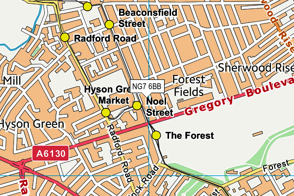 NG7 6BB map - OS VectorMap District (Ordnance Survey)