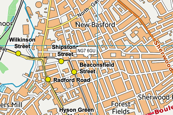 NG7 6GU map - OS VectorMap District (Ordnance Survey)