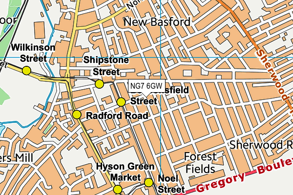 NG7 6GW map - OS VectorMap District (Ordnance Survey)