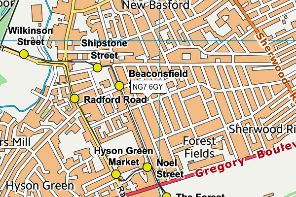 NG7 6GY map - OS VectorMap District (Ordnance Survey)