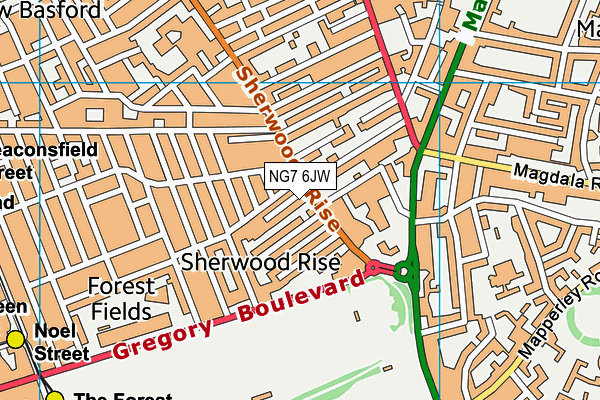 NG7 6JW map - OS VectorMap District (Ordnance Survey)