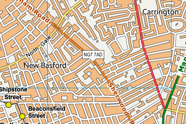 NG7 7AD map - OS VectorMap District (Ordnance Survey)