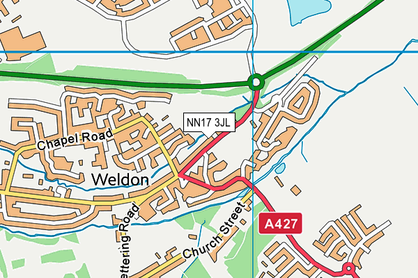 Weldon Cricket Club map (NN17 3JL) - OS VectorMap District (Ordnance Survey)