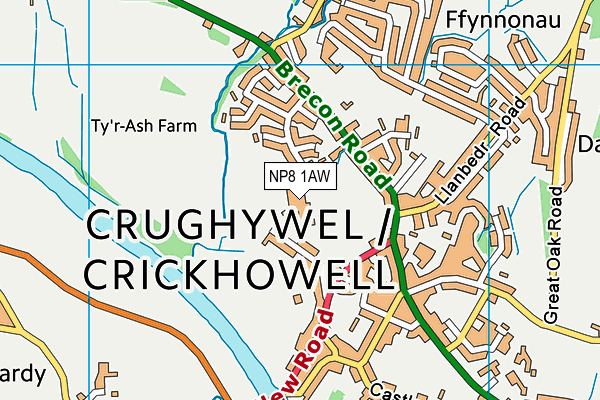 Crickhowell High School map (NP8 1AW) - OS VectorMap District (Ordnance Survey)
