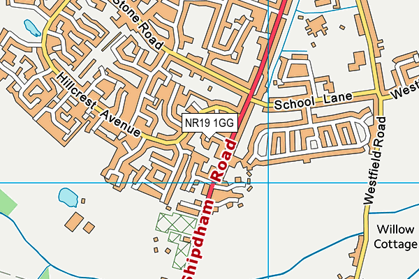 NR19 1GG map - OS VectorMap District (Ordnance Survey)
