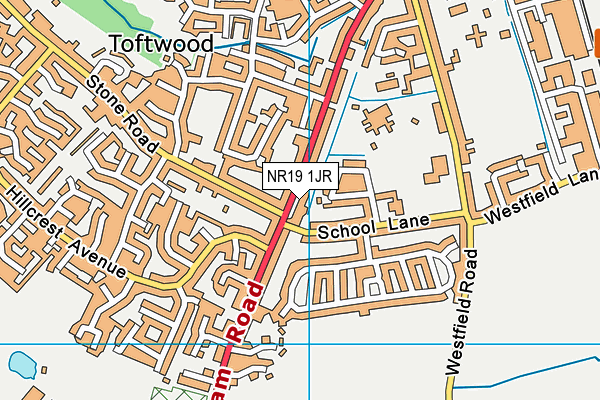 NR19 1JR map - OS VectorMap District (Ordnance Survey)