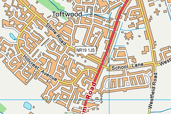 NR19 1JS map - OS VectorMap District (Ordnance Survey)