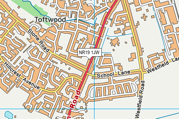 NR19 1JW map - OS VectorMap District (Ordnance Survey)