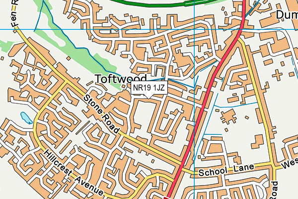 NR19 1JZ map - OS VectorMap District (Ordnance Survey)