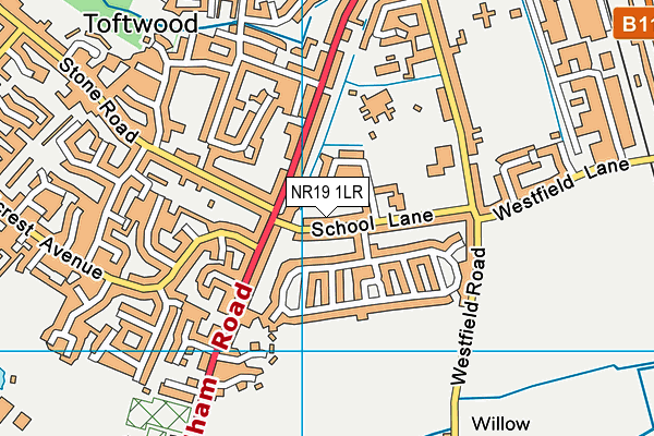NR19 1LR map - OS VectorMap District (Ordnance Survey)