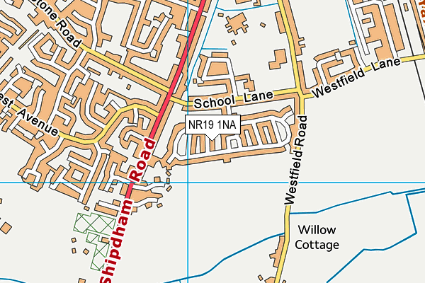 NR19 1NA map - OS VectorMap District (Ordnance Survey)