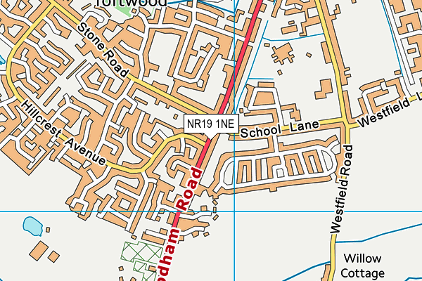NR19 1NE map - OS VectorMap District (Ordnance Survey)