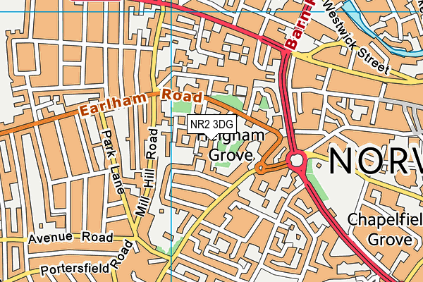 NR2 3DG map - OS VectorMap District (Ordnance Survey)