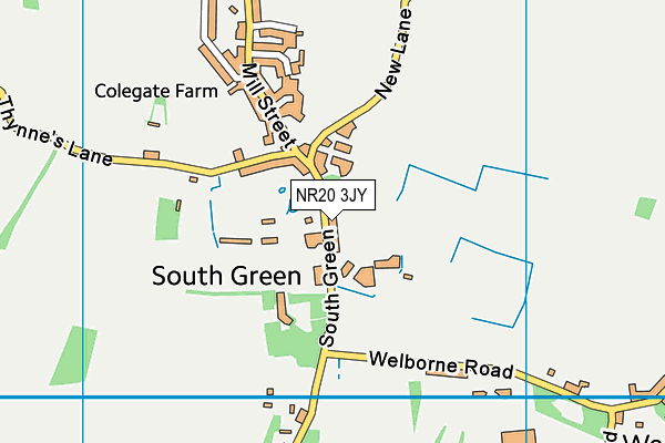 Mattishall Sports And Social Club map (NR20 3JY) - OS VectorMap District (Ordnance Survey)