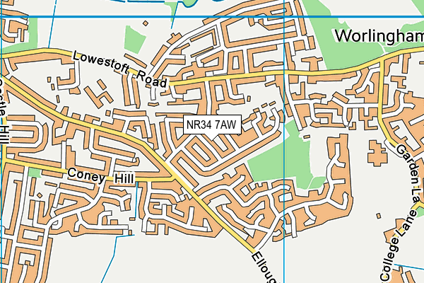 NR34 7AW map - OS VectorMap District (Ordnance Survey)