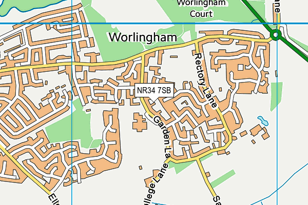 Worlingham C Of E Vc Primary School map (NR34 7SB) - OS VectorMap District (Ordnance Survey)