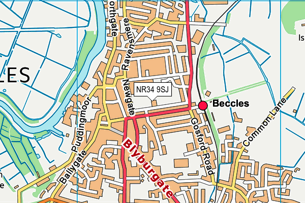 Beccles Caxton Club map (NR34 9SJ) - OS VectorMap District (Ordnance Survey)