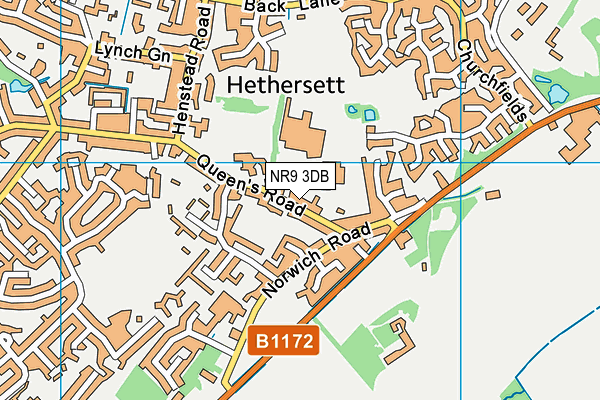 Hethersett Social Club map (NR9 3DB) - OS VectorMap District (Ordnance Survey)