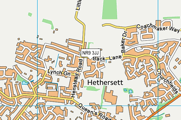 Hethersett Tennis Court map (NR9 3JJ) - OS VectorMap District (Ordnance Survey)