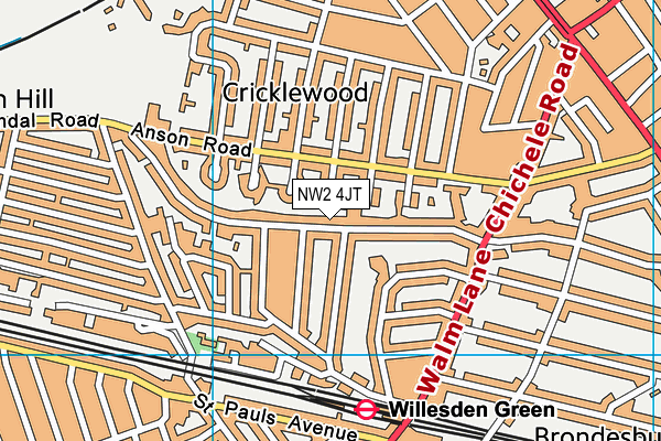 NW2 4JT map - OS VectorMap District (Ordnance Survey)
