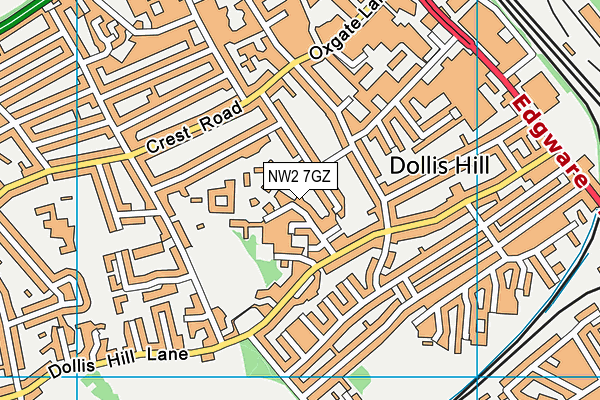 NW2 7GZ map - OS VectorMap District (Ordnance Survey)