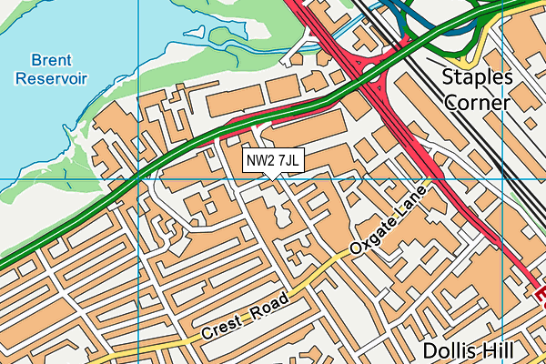 NW2 7JL map - OS VectorMap District (Ordnance Survey)