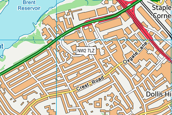 NW2 7LZ map - OS VectorMap District (Ordnance Survey)