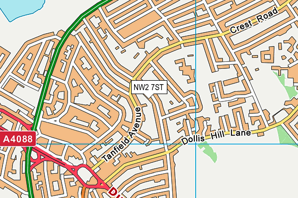 NW2 7ST map - OS VectorMap District (Ordnance Survey)