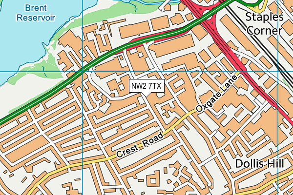 NW2 7TX map - OS VectorMap District (Ordnance Survey)